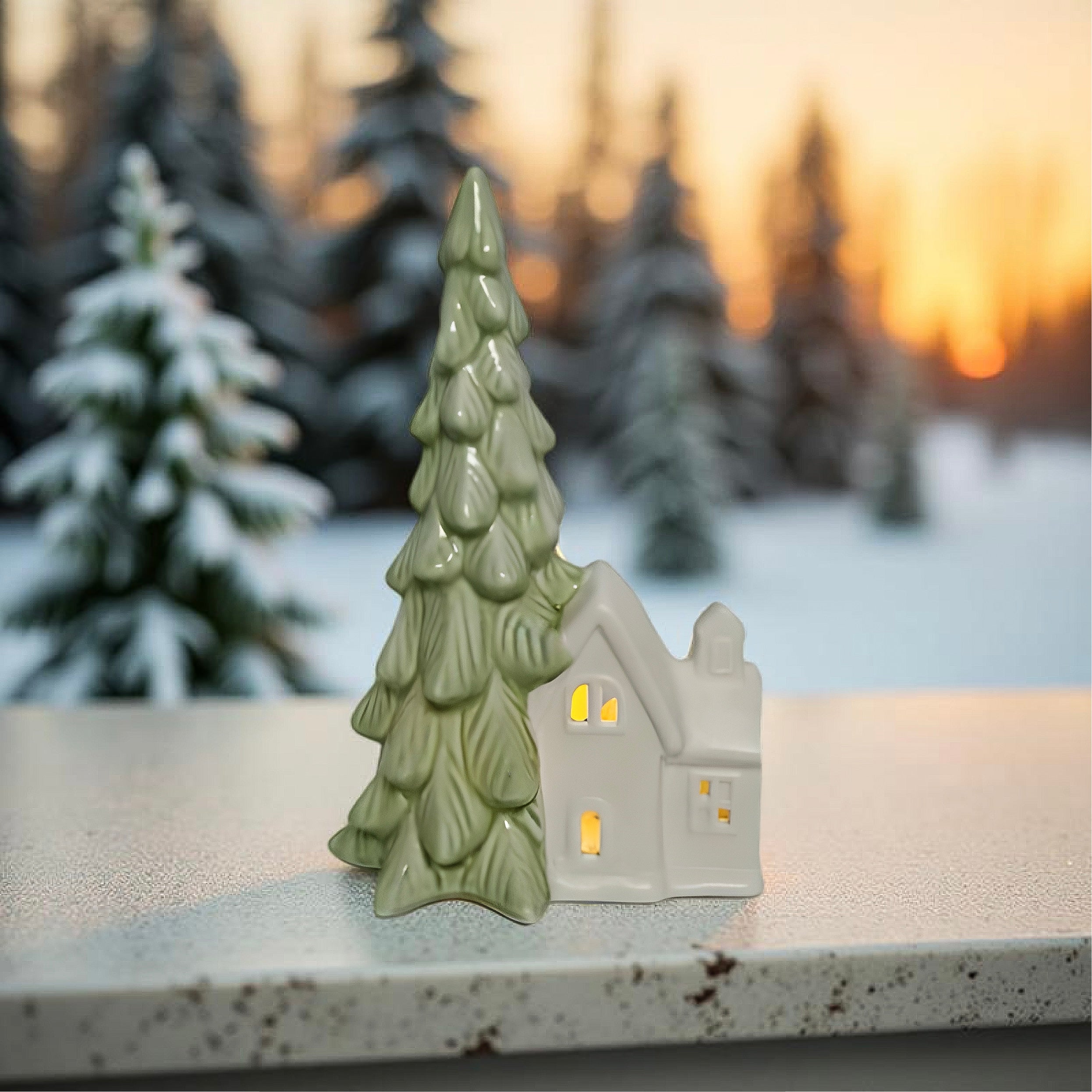 ITEM KOP 80726 - 4.75"X3"X7.5" LED CERAMIC HOUSE WITH TREE
