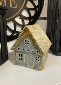 ITEM KOP 80751 - 4.25"X4.75" LED CERAMIC BLUE HOUSE WITH TAUPE ROOF