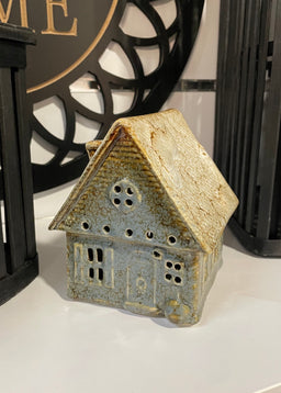 ITEM KOP 80751 - 4.25"X4.75" LED CERAMIC BLUE HOUSE WITH TAUPE ROOF