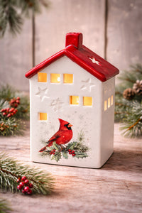 ITEM KOP 80756 - 4.5"X3.5"X7.75" CERAMIC CARDINAL CANDLE HOUSE