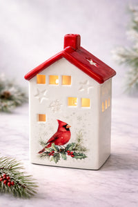 ITEM KOP 80756 - 4.5"X3.5"X7.75" CERAMIC CARDINAL CANDLE HOUSE