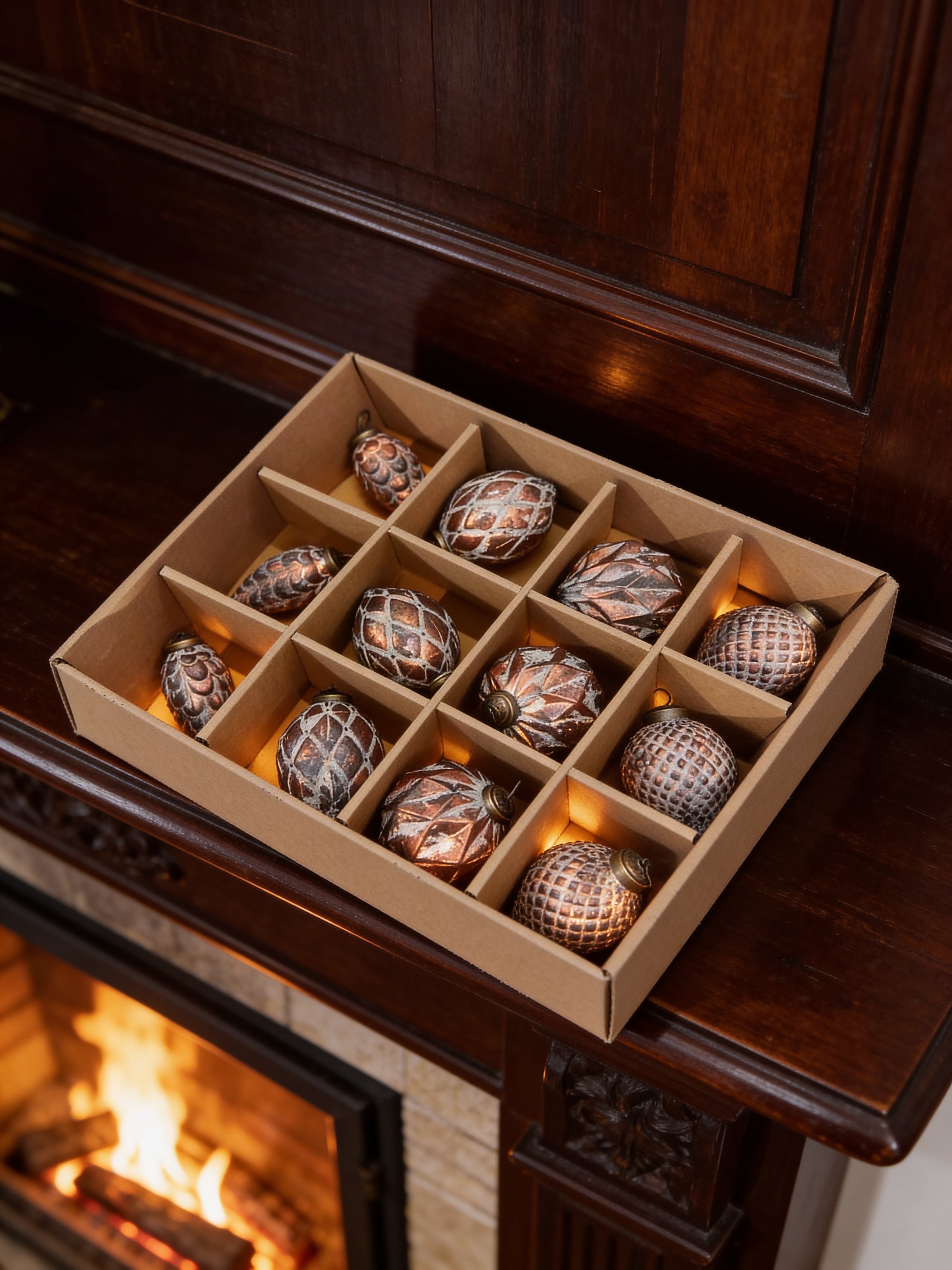 ITEM KOP 80901 - 3.25" RUSTIC COPPER PINECONE ORNAMENTS - SET OF 12