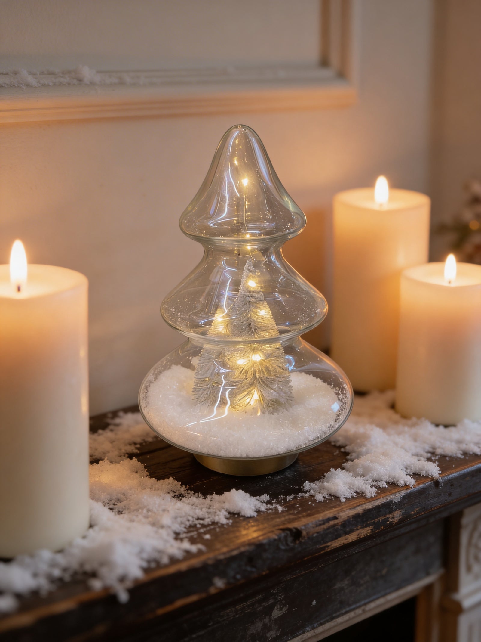 ITEM KOP 82622 - 5"X8" LED GLASS TREE WITH TREE AND SNOW