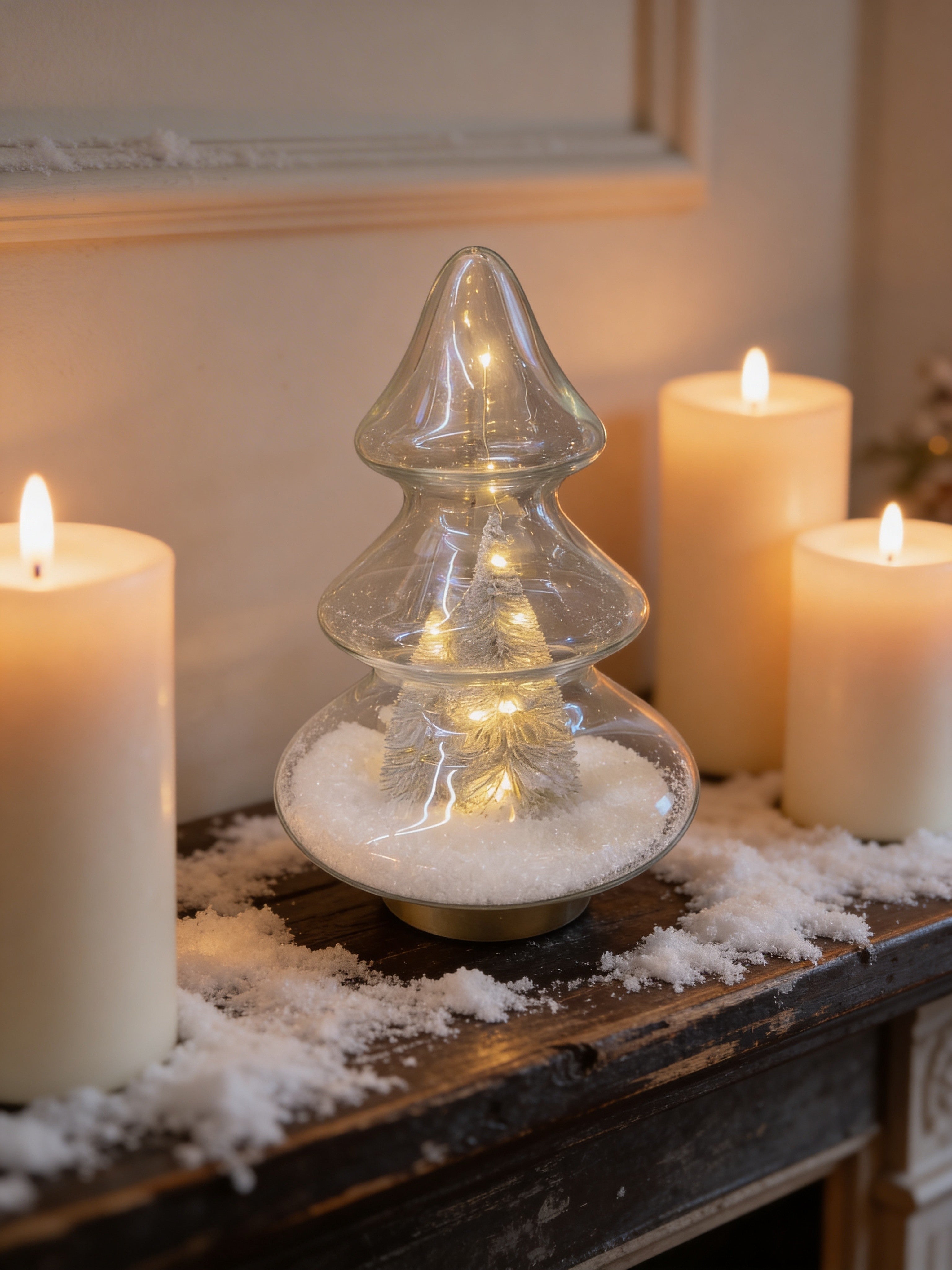 ITEM KOP 82622 - 5"X8" LED GLASS TREE WITH TREE AND SNOW