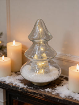 ITEM KOP 82623 - 7"X11" LED GLASS TREE WITH TREE AND SNOW