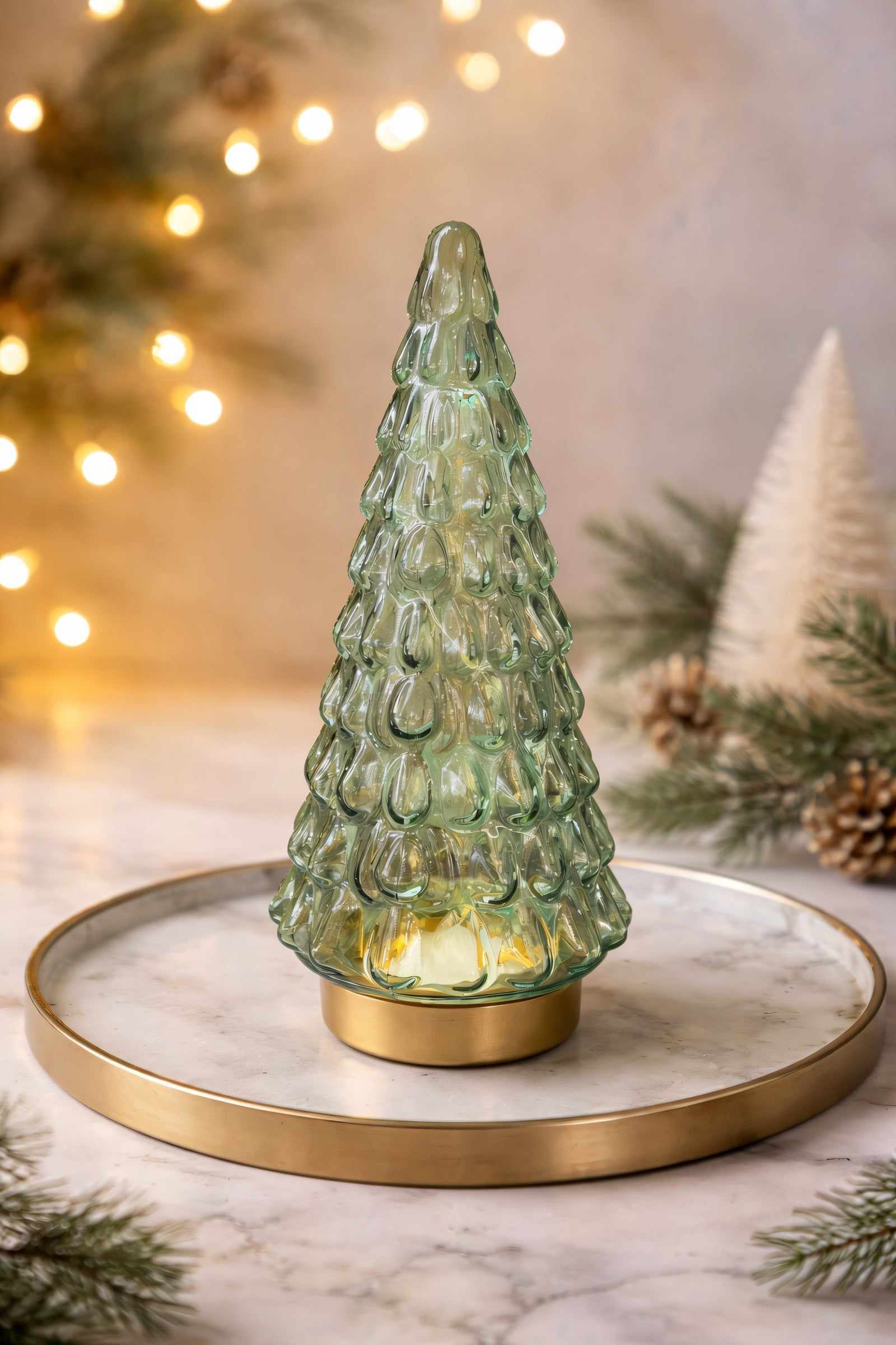 ITEM KOP 82624 - 4"X10" GREEN GLASS LED TREE