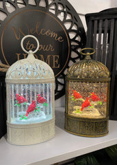 ITEM KOP 83001 - 5.25"X3"X9.25" CARDINAL BIRDCAGE SNOWGLOBE - 2 ASSORTED COLOURS