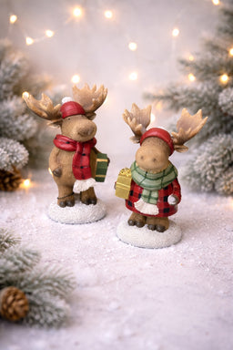 ITEM KOP 83300 - 10.5"X17" FESTIVE CERAMIC MOOSE FIGURINE - 2 ASSORTED