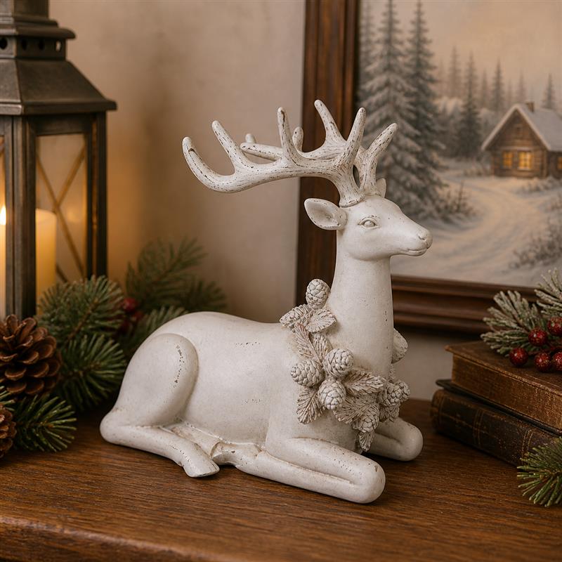 ITEM KOP 83317 - 11"X6"X12" RESIN SITTING WHITE DEER