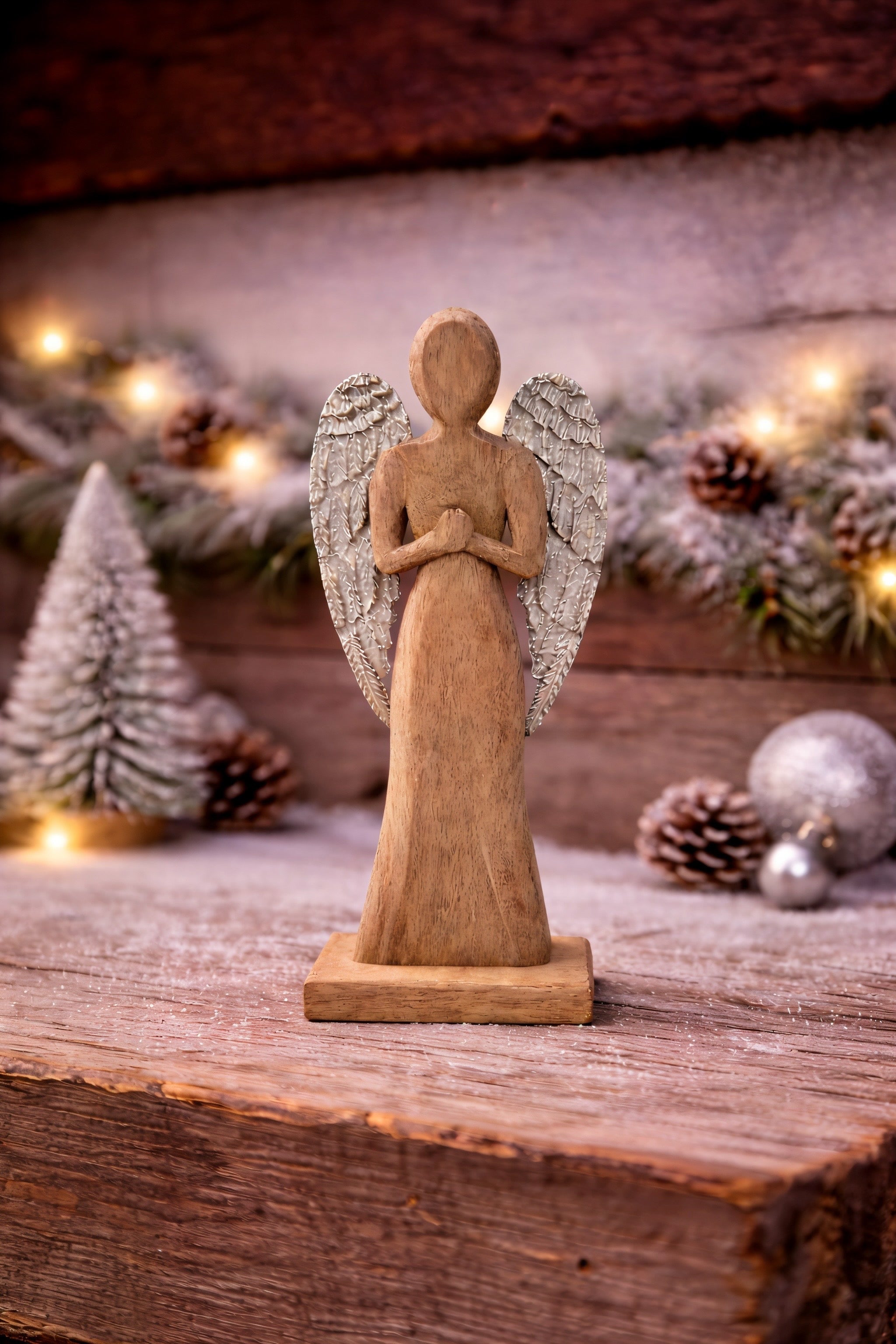 ITEM KOP 83800 - 4"X2"X12" WOODEN ANGEL WITH GOLD WINGS
