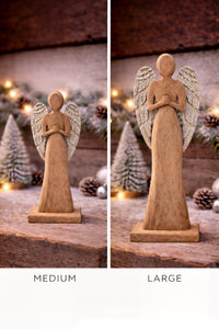ITEM KOP 83800 - 4"X2"X12" WOODEN ANGEL WITH GOLD WINGS