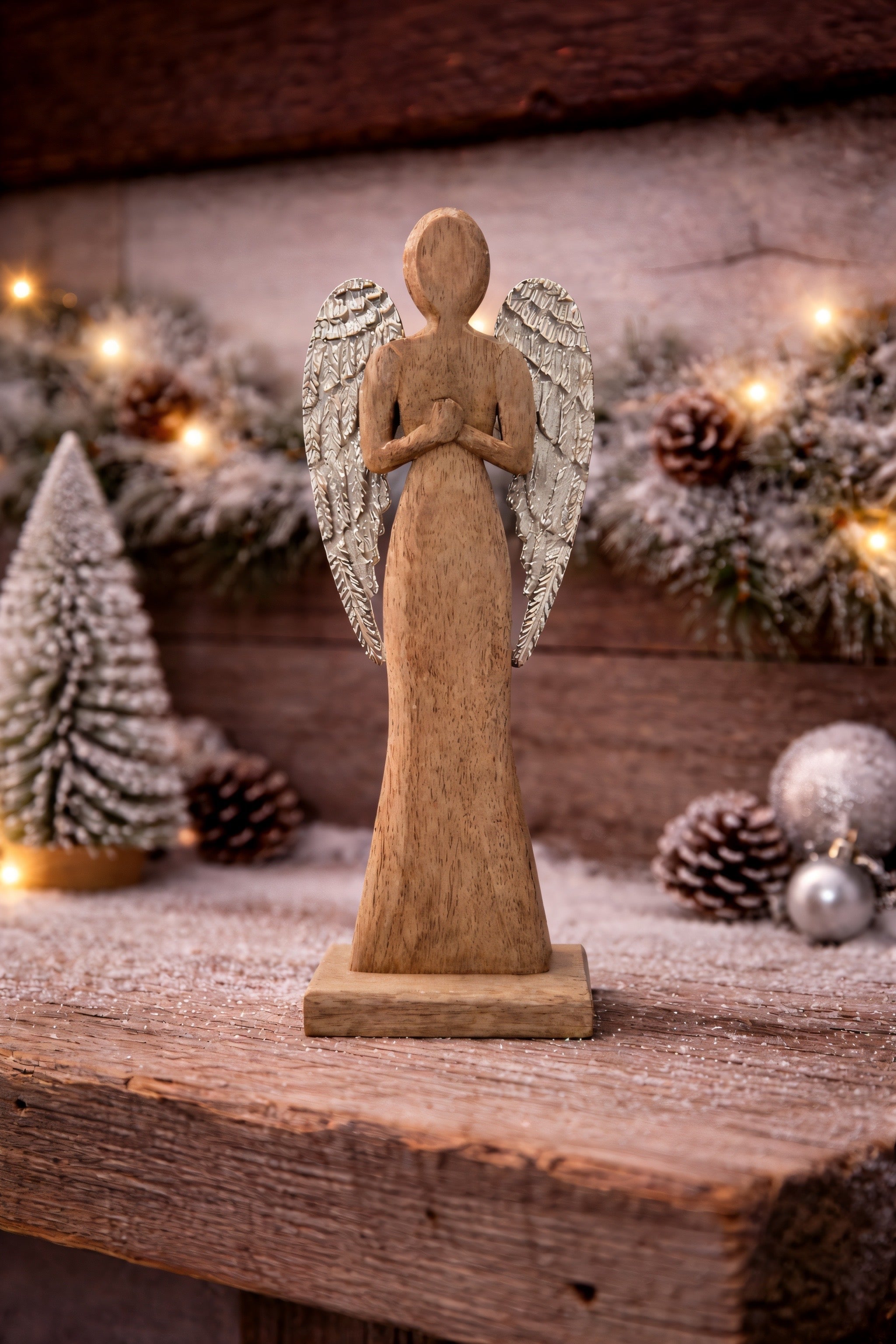 ITEM KOP 83801 - 6"X2"X16.5" WOODEN ANGEL WITH GOLD WINGS