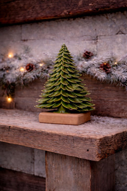 ITEM KOP 83826 - 8"X2.5"X12.5" WOOD GLAZED GREEN TREE MEDIUM