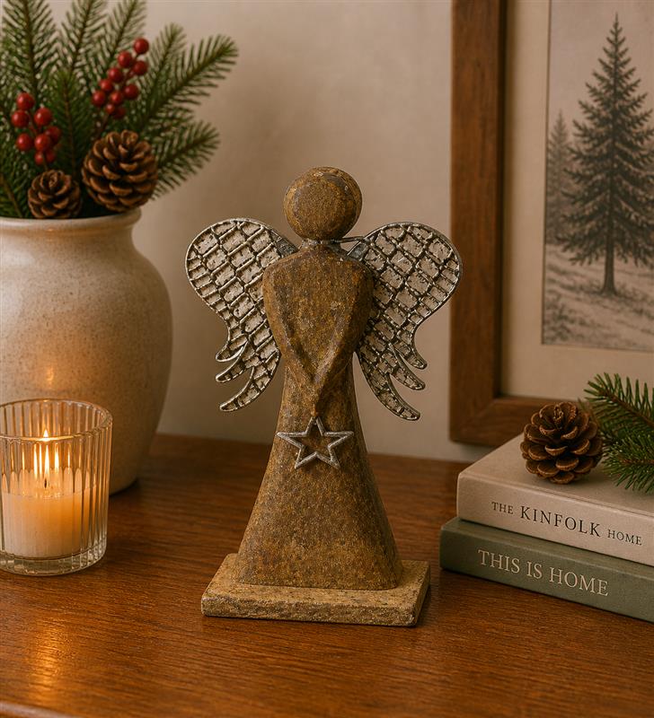 ITEM KOP 83834 - 6"X2.5"X13" WOODEN & METAL ANGEL HOLDING A STAR
