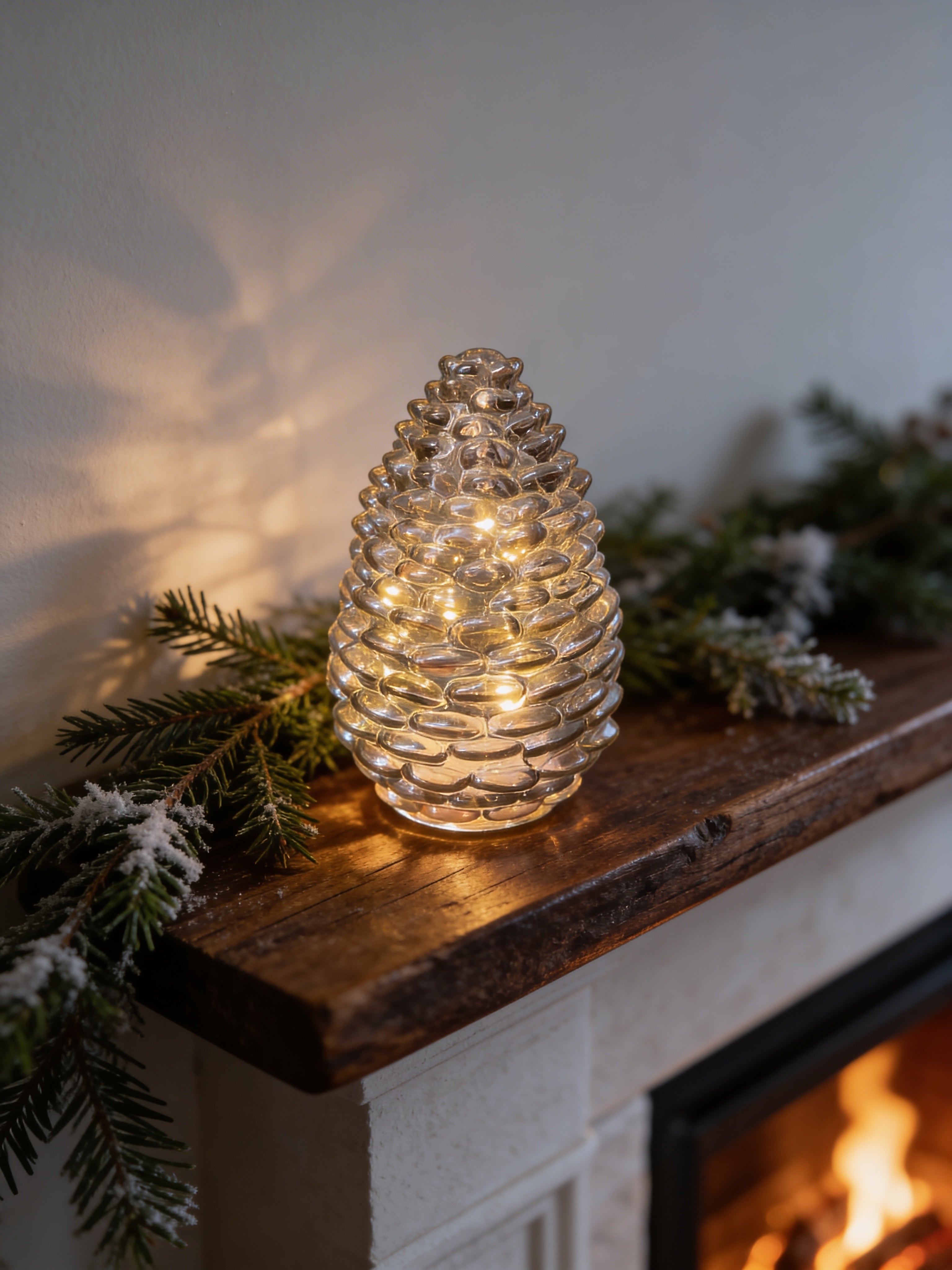 ITEM KOP 84165 - 3.75"X6" BROWN GLASS LED PINECONE