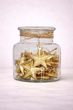 ITEM KOP 84627 - 2"X0.5"X2" JAR OF 30 GOLD STAR ORNAMENTS