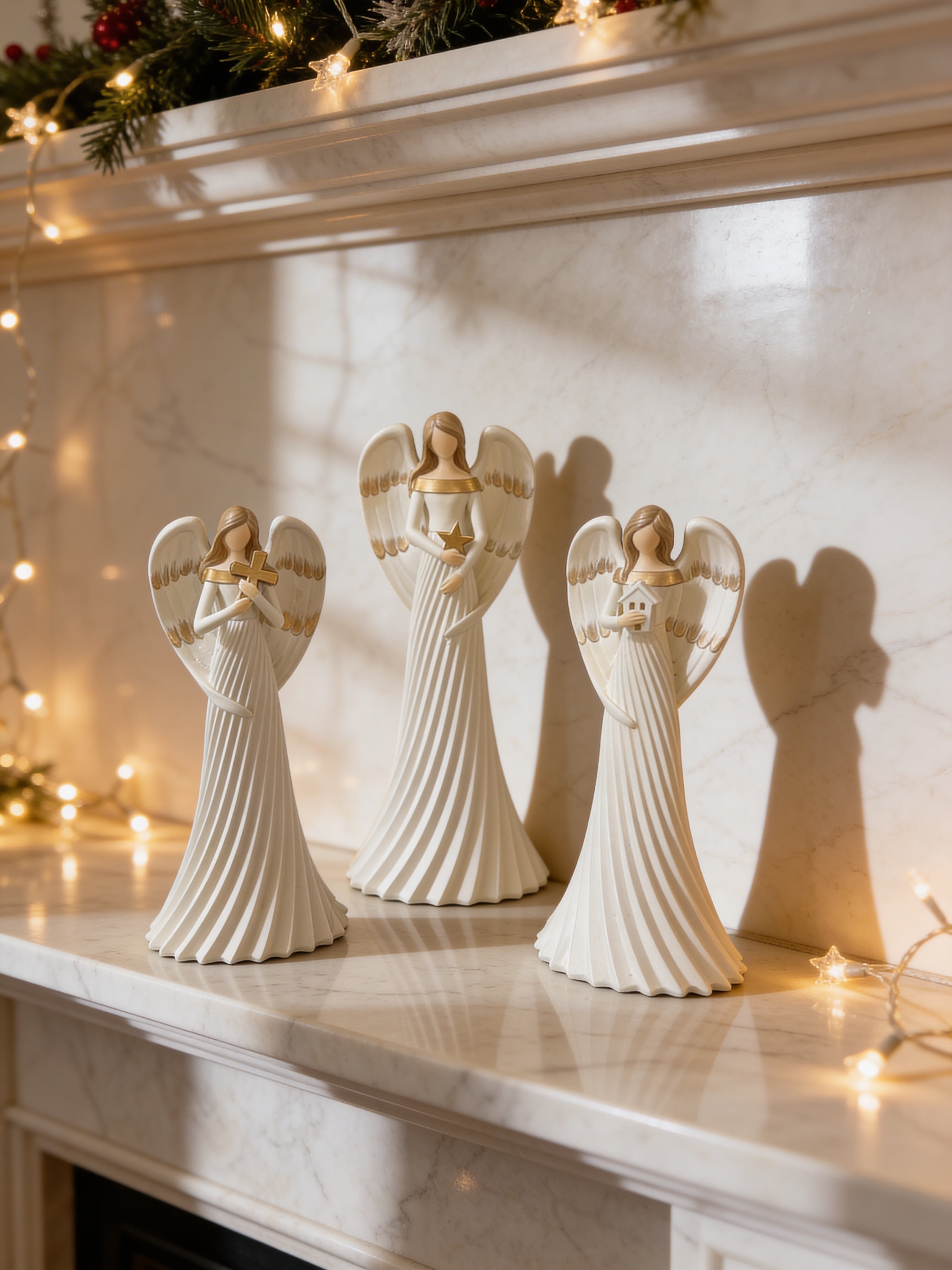 ITEM KOP 84913- 4.5"X3"X10" RESIN ANGELS WITH GOLD BRUSH - 3 ASSORTED