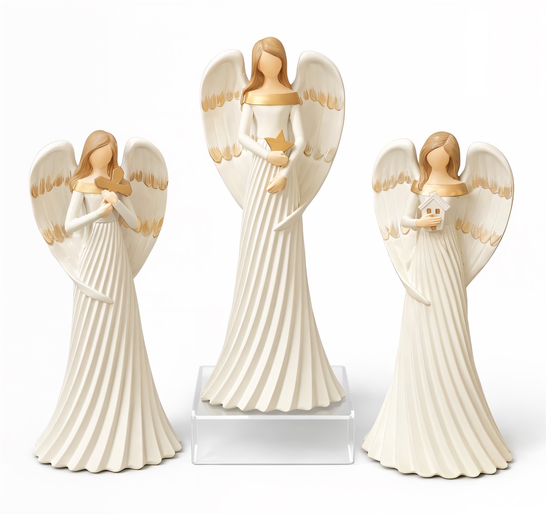 ITEM KOP 84913- 4.5"X3"X10" RESIN ANGELS WITH GOLD BRUSH - 3 ASSORTED