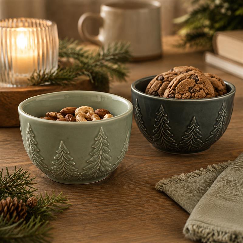 ITEM KOP 86520- 6"X3.5" CERAMIC TREE BOWLS - 2 ASSORTED