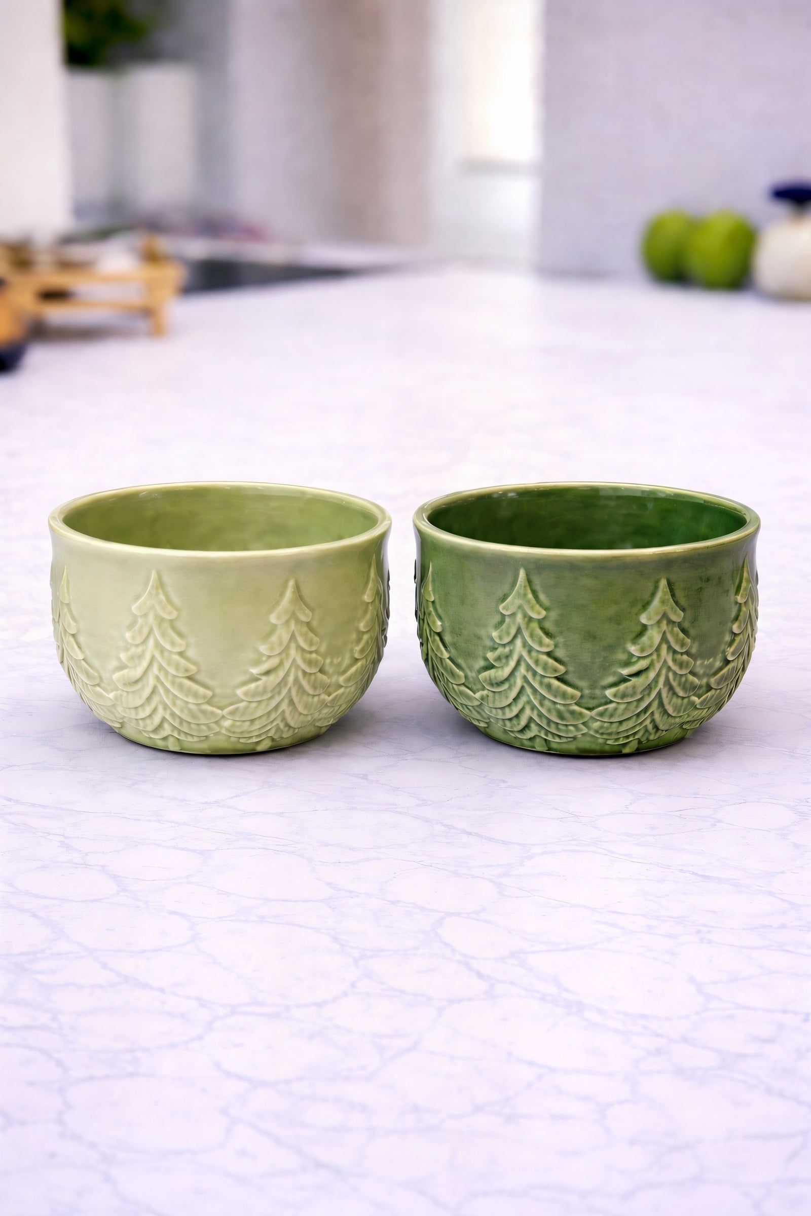 ITEM KOP 86521- 5"X3" CERAMIC TREE BOWLS - 2 ASSORTED