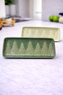 ITEM KOP 86523- 14"X6"X1" CERAMIC TREE SERVING PLATES - 2 ASSORTED