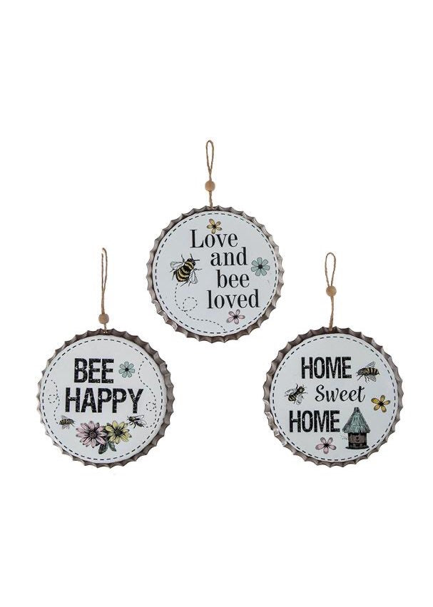 ITEM LG1019 - 6.5in METAL BOTTLE CAP BEE ORNAMENT