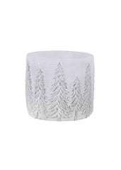 ITEM MX078530 - 5.5"DX5"H CEMENT ROUND WHITE WASH PLANTER W/PINE TREES