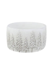 ITEM MX078930 - 6.5"DX3.75"H CEMENT ROUND WHITE WASH PLANTER W/PINE TREES