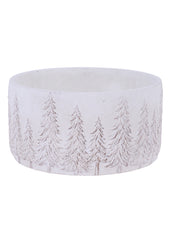 ITEM MX079130 - 8.25"DX4.25"H CEMENT ROUND WHITE WASH PLANTER W/PINE TREES