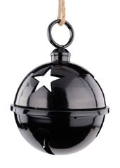 ITEM XC434102 - 9"DIA SHINY BLACK TIN JINGLE BELL WITH JUTE ROPE