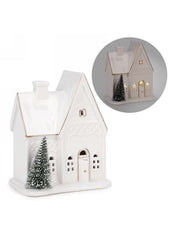 ITEM XD1053 - 5"X3"X6" LED CERAMIC HOUSE WITH CHRISTMAS TREE