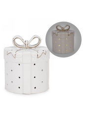 ITEM XD1054 - 4"X4.5" LED CERAMIC ROUND GIFT BOX WITH BOW