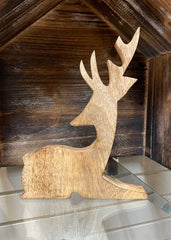 ITEM XF3251 - 10"H NATURAL MANGO WOOD KNEELING DEER