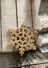 ITEM XJ550618 - 8" NATURAL HANGING MANGO WOOD SNOWFLAKE