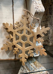 ITEM XJ550818 - 12" NATURAL HANGING MANGO WOOD SNOWFLAKE