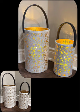 ITEM XMDP1008SF - 6"X10", 8"X13" METAL SNOWFLAKE CUTOUT LANTERN - SET OF 2