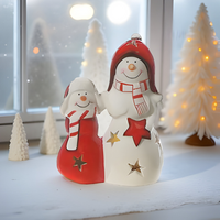 ITEM XMEU1008 - 3.75"X2.25"X5" LED DOUBLE CERAMIC SNOWMAN FIGURINE