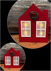 ITEM XMHL3061 - 6.75"X8.75" LED RED HOUSE DECOR WITH WREATH