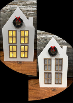 ITEM XMHL3062 - 6"X10.25" LED WHITE HOUSE DECOR WITH WREATH