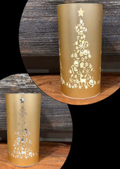 ITEM XMJR1022 - 3.75"X7.75" LED GOLD CHRISTMAS TREE  GLASS HOLDER