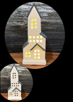 ITEM XMMO1023 - 7"X10"X7.75" LED CERAMIC HOUSE TEA LIGHT HOLDER