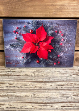 ITEM XMNOV1650PP -  8inX12in POINSETTIA CENTERPIECE PRINTED GLASS CUTTING BOARD