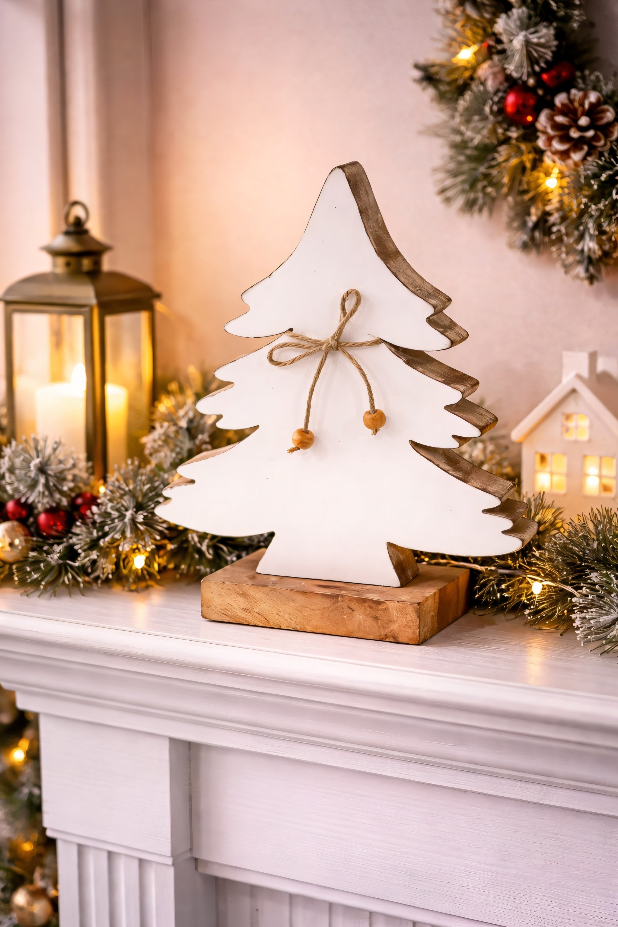 ITEM XMSTU1002L - 11.5"X8.5" MANGO WOOD TREE WITH ENAMEL WHITE