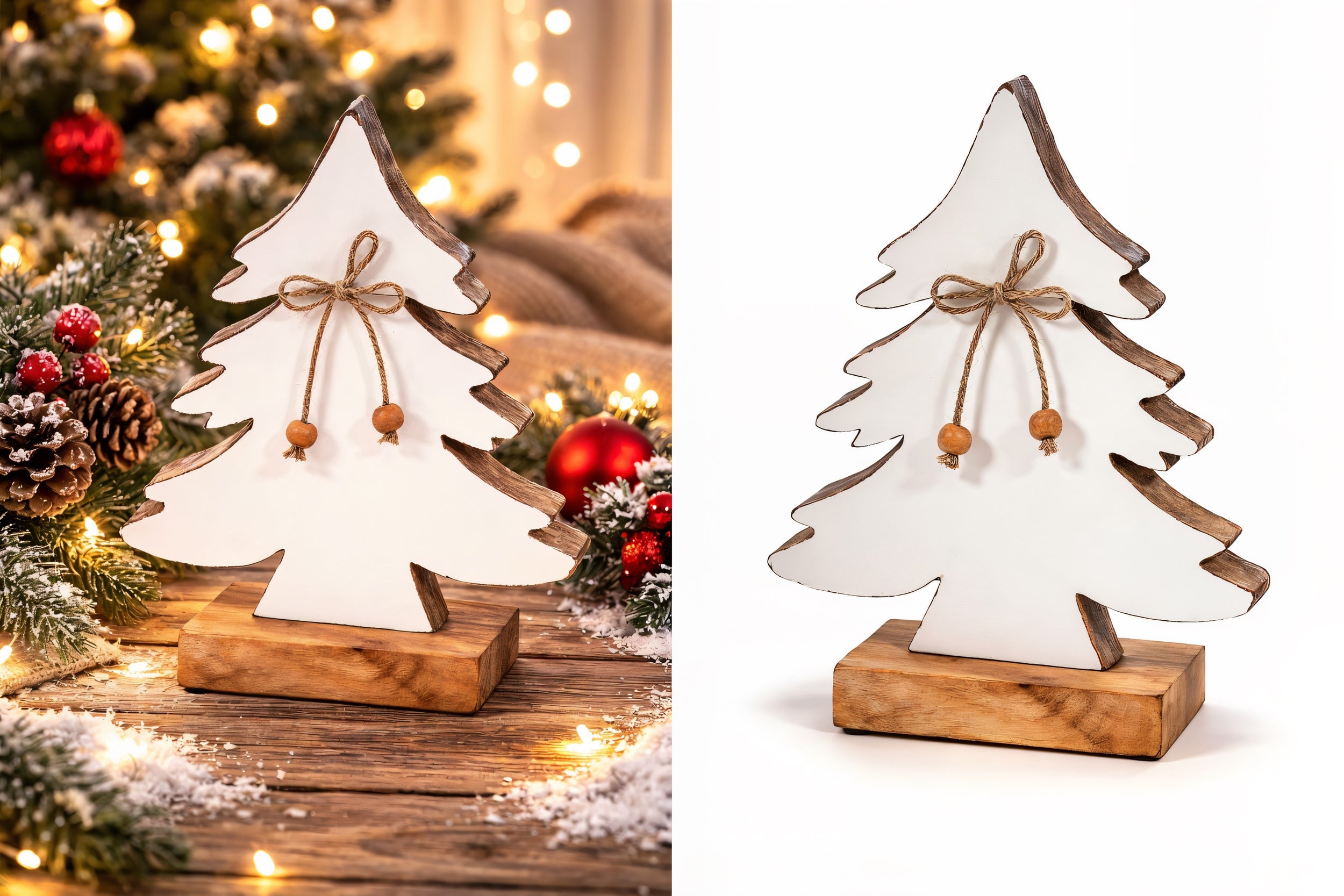 ITEM XMSTU1002L - 11.5"X8.5" MANGO WOOD TREE WITH ENAMEL WHITE