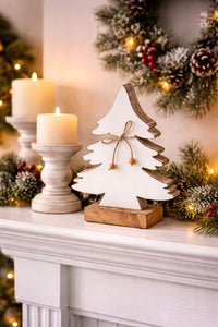 ITEM XMSTU1002S - 8.5"X6.25" MANGO WOOD TREE WITH ENAMEL WHITE