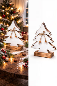 ITEM XMSTU1002S - 8.5"X6.25" MANGO WOOD TREE WITH ENAMEL WHITE