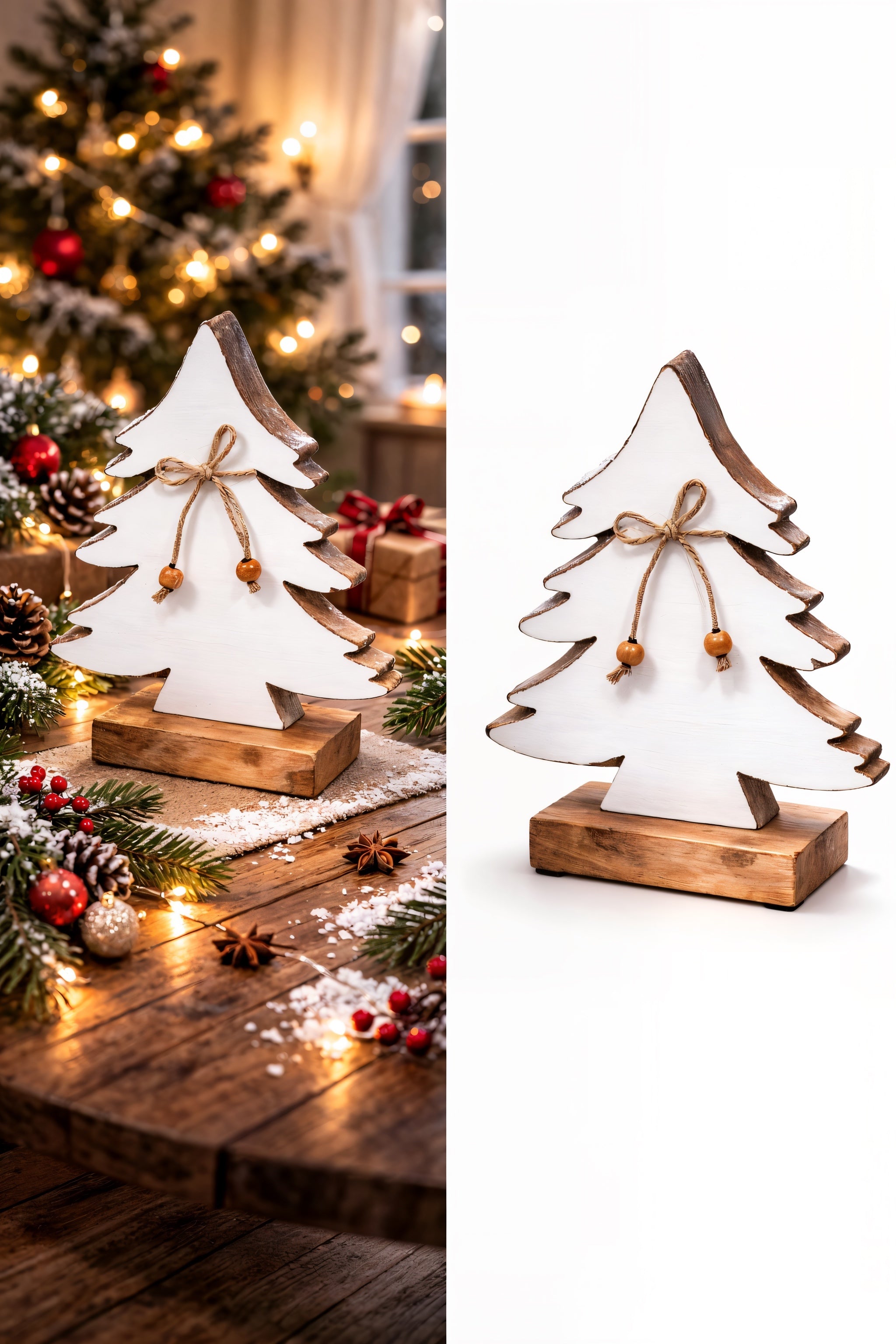 ITEM XMSTU1002S - 8.5"X6.25" MANGO WOOD TREE WITH ENAMEL WHITE