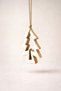 ITEM XMSTU2053 - 2.25" X 0.8" X 4" ENAMEL-COATED MANGO WOOD TREE CUT OUT ORNAMENT