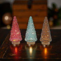 ITEM XMZI1001 - 4.25"X9.25" LED GLASS TREE - 3 ASSORTED COLOURS