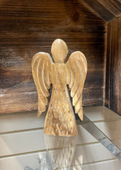 ITEM XN0556 - 7"H X 4"L NATURAL MANGO WOOD ANGEL